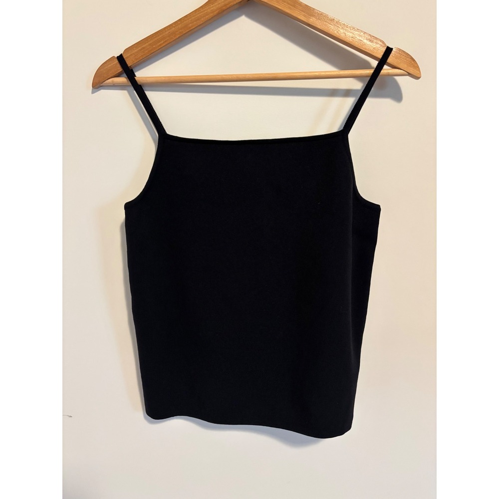 Rachel Zoe Womens Black Ribbed Knit Camisole Square Neck Spaghetti Strap Top M